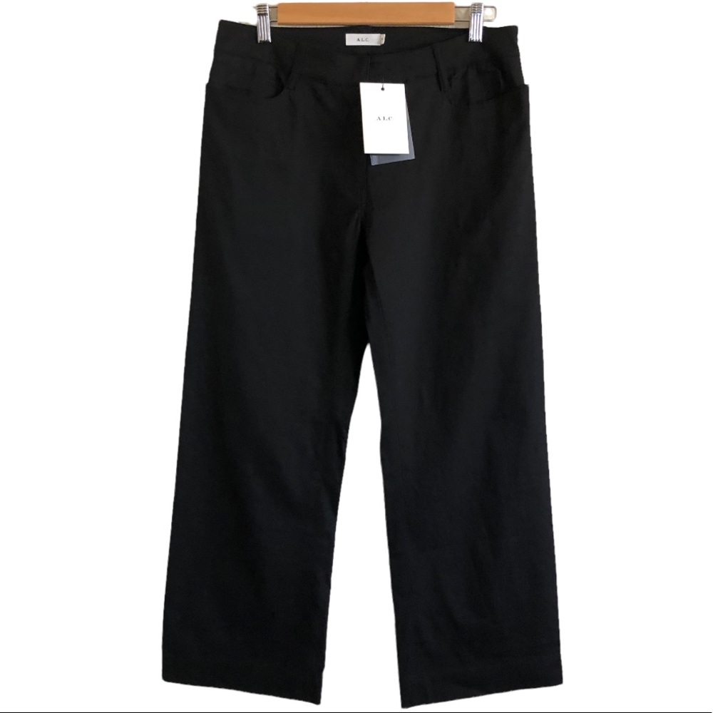 A.L.C Teddy Straight Leg Crop Pant Linen Stretch Blend Black NWT Sz 6